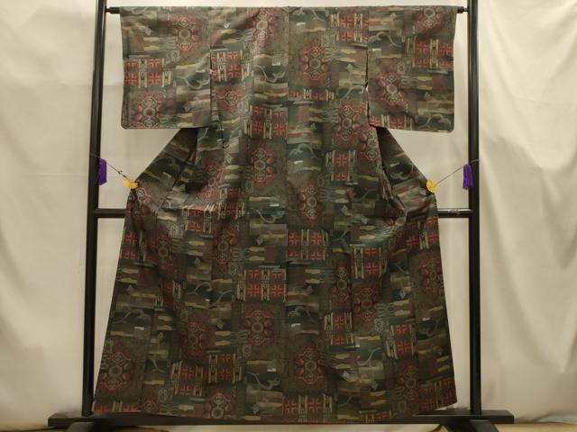 平和屋着物■本場大島紬　7マルキ　花唐草文　正絹　逸品　AABK5764sx