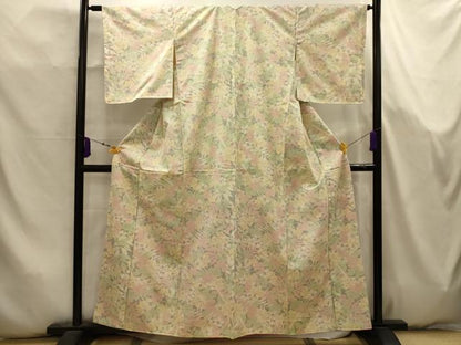 平和屋着物■上質な紬　草花文　正絹　逸品　AABK5768sx