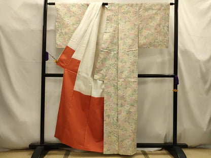 平和屋着物■上質な紬　草花文　正絹　逸品　AABK5768sx