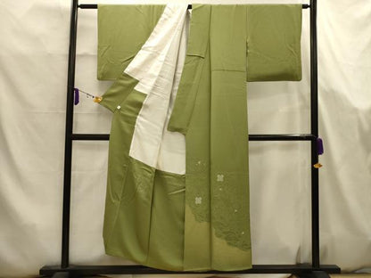 平和屋着物■豪華色留袖　刺繍　寿光織　流水花地紋　柳茶色　金糸　正絹　逸品　AABK5769sx