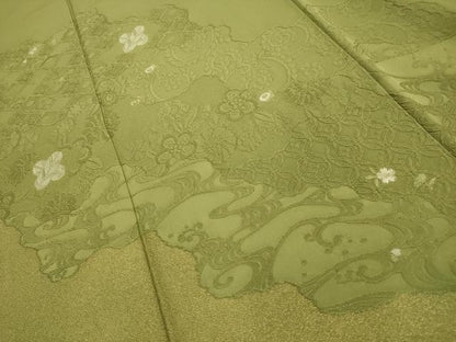 平和屋着物■豪華色留袖　刺繍　寿光織　流水花地紋　柳茶色　金糸　正絹　逸品　AABK5769sx