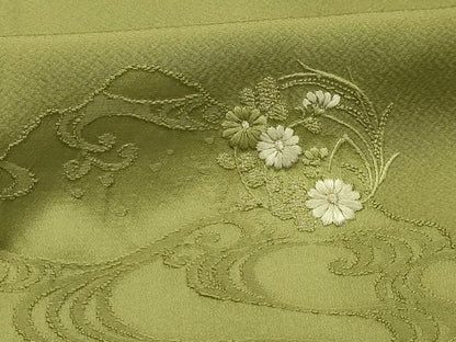 平和屋着物■豪華色留袖　刺繍　寿光織　流水花地紋　柳茶色　金糸　正絹　逸品　AABK5769sx