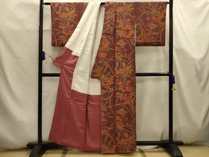 平和屋着物■上質な小紋　花蝶文　鬼しぼ縮緬　正絹　逸品　AABK5772sx