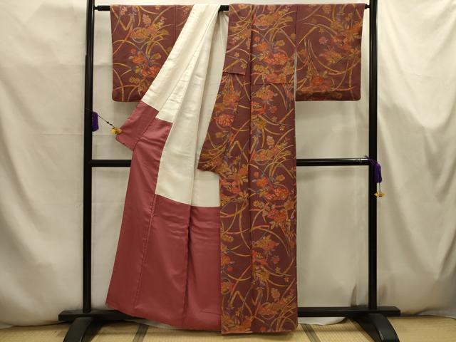 平和屋着物■上質な小紋　花蝶文　鬼しぼ縮緬　正絹　逸品　AABK5772sx