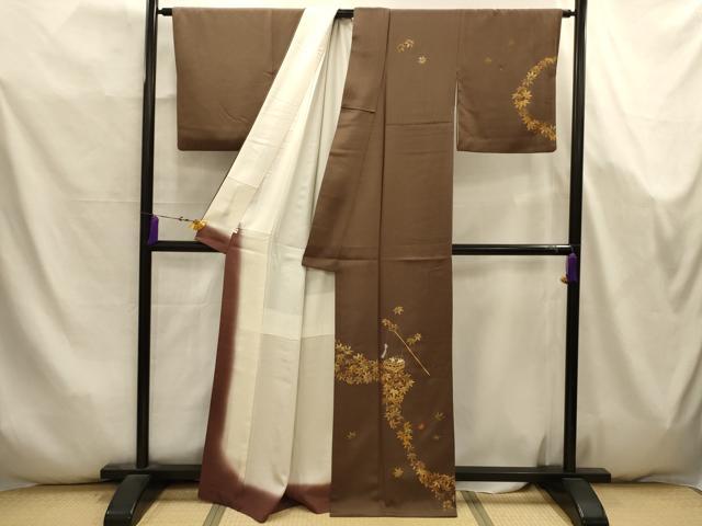 平和屋着物■訪問着　駒刺繍　花籠文　楓　金彩　正絹　逸品　AABK5773sx