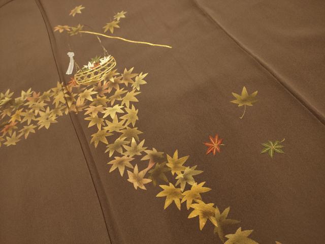 平和屋着物■訪問着　駒刺繍　花籠文　楓　金彩　正絹　逸品　AABK5773sx