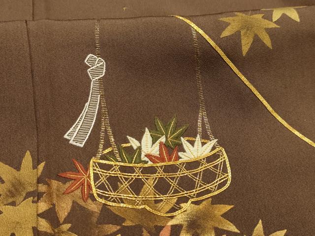 平和屋着物■訪問着　駒刺繍　花籠文　楓　金彩　正絹　逸品　AABK5773sx