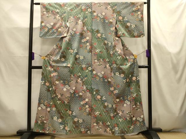 平和屋着物■上質な小紋　枝花文　暈し染め　金彩　正絹　逸品　AABK5778sx