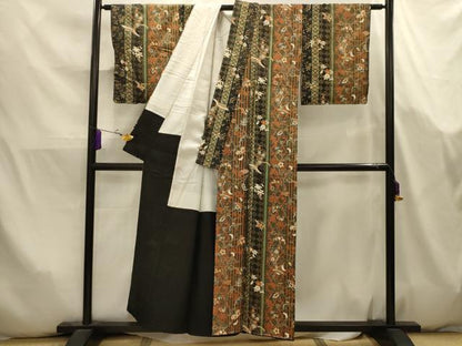 平和屋着物■上質な小紋　作家物　鳳凰更紗花蝶文　黒地　金彩　正絹　逸品　AABK5780sx