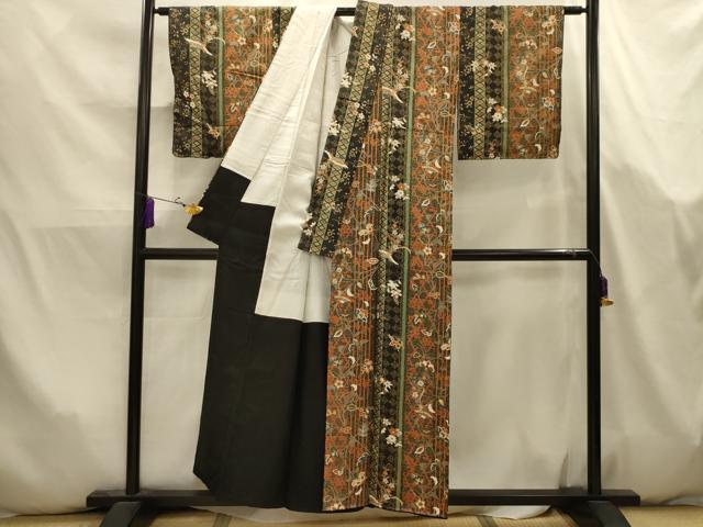 平和屋着物■上質な小紋　作家物　鳳凰更紗花蝶文　黒地　金彩　正絹　逸品　AABK5780sx
