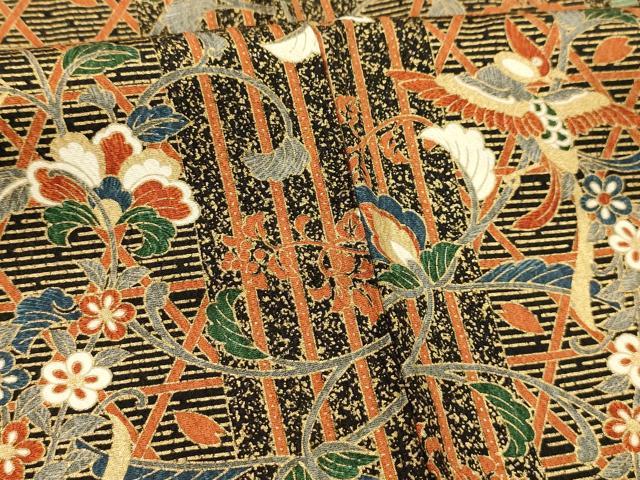 平和屋着物■上質な小紋　作家物　鳳凰更紗花蝶文　黒地　金彩　正絹　逸品　AABK5780sx