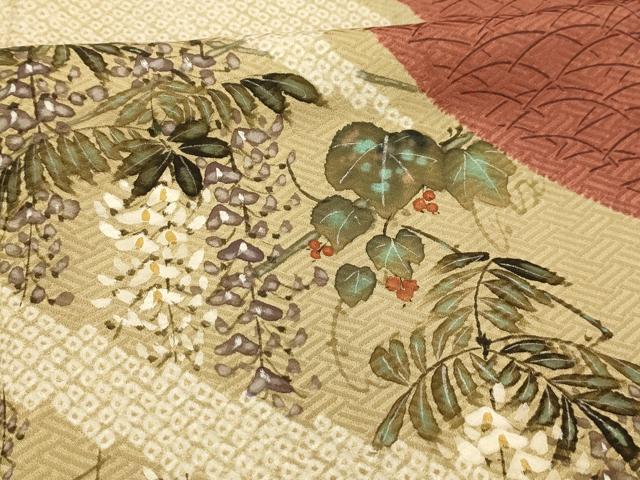 平和屋着物■訪問着　手描き　絞り　藤花房　正絹　逸品　AABK5783sx