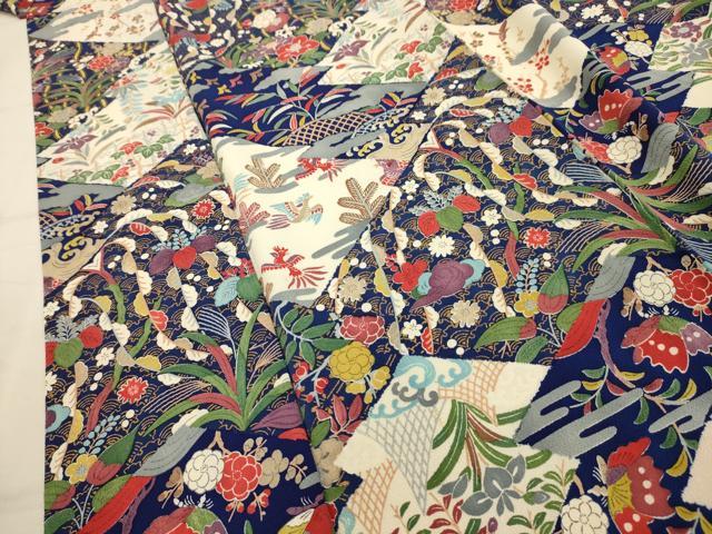 平和屋着物■上質な小紋　松皮菱花鳥風景文　金彩　鬼しぼ縮緬　正絹　逸品　AABK5784sx