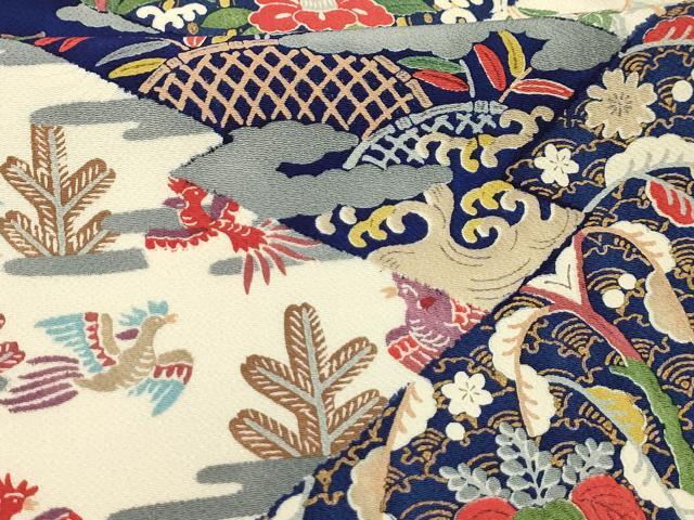 平和屋着物■上質な小紋　松皮菱花鳥風景文　金彩　鬼しぼ縮緬　正絹　逸品　AABK5784sx