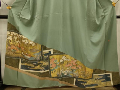 平和屋着物■豪華色留袖　作家物　駒刺繍　色紙重ね鴛鴦花文　金彩　正絹　逸品　AABK5787sx