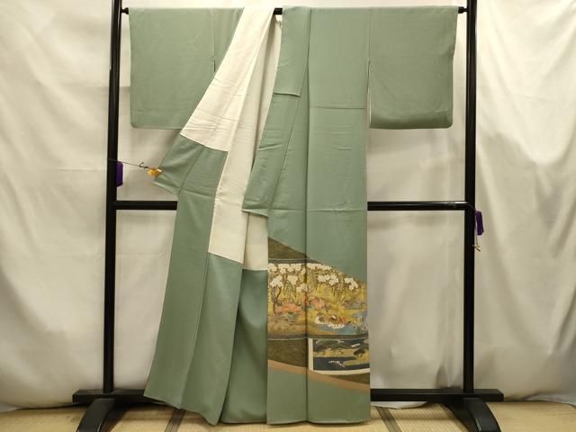 平和屋着物■豪華色留袖　作家物　駒刺繍　色紙重ね鴛鴦花文　金彩　正絹　逸品　AABK5787sx