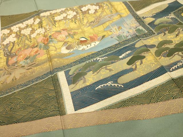 平和屋着物■豪華色留袖　作家物　駒刺繍　色紙重ね鴛鴦花文　金彩　正絹　逸品　AABK5787sx