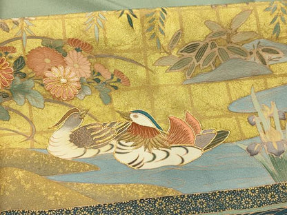 平和屋着物■豪華色留袖　作家物　駒刺繍　色紙重ね鴛鴦花文　金彩　正絹　逸品　AABK5787sx