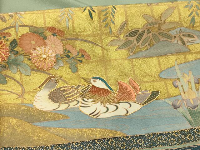 平和屋着物■豪華色留袖　作家物　駒刺繍　色紙重ね鴛鴦花文　金彩　正絹　逸品　AABK5787sx