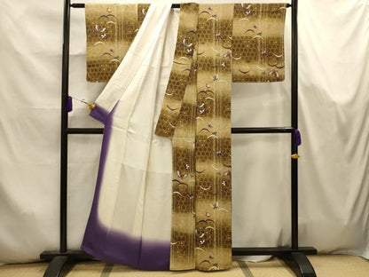 平和屋着物■上質な小紋　雪芝花蝶文　暈し染め　正絹　逸品　AABK5788sx