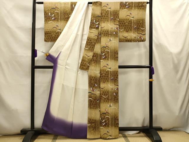 平和屋着物■上質な小紋　雪芝花蝶文　暈し染め　正絹　逸品　AABK5788sx