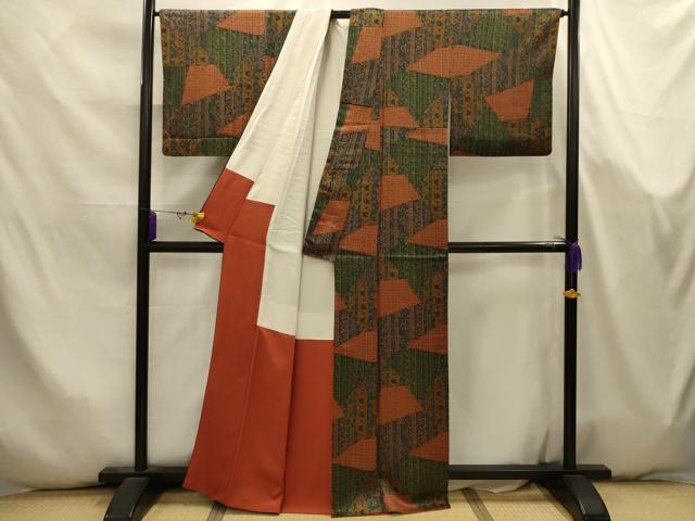 平和屋着物■上質な小紋　裂取り更紗花間道　正絹　逸品　AABK5789sx