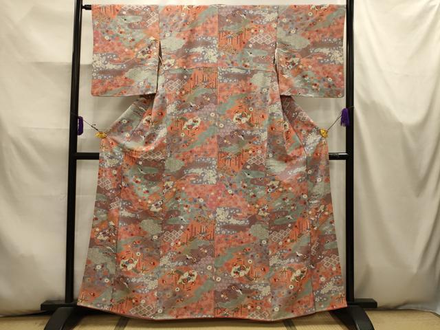 平和屋着物■上質な小紋　辻が花　飛鶴花蝶宝づくし　金彩　正絹　逸品　AABK5793sx
