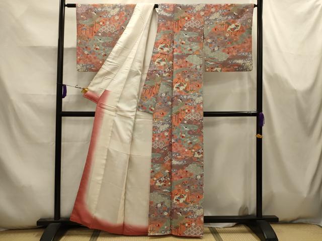 平和屋着物■上質な小紋　辻が花　飛鶴花蝶宝づくし　金彩　正絹　逸品　AABK5793sx