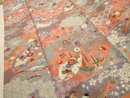 平和屋着物■上質な小紋　辻が花　飛鶴花蝶宝づくし　金彩　正絹　逸品　AABK5793sx