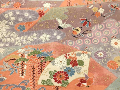 平和屋着物■上質な小紋　辻が花　飛鶴花蝶宝づくし　金彩　正絹　逸品　AABK5793sx