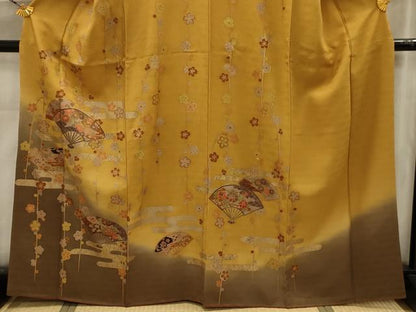 平和屋着物■訪問着　駒刺繍　扇面花宝づくし　暈し染め　金彩　正絹　逸品　AABK5794sx