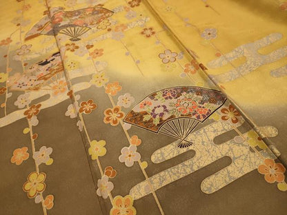 平和屋着物■訪問着　駒刺繍　扇面花宝づくし　暈し染め　金彩　正絹　逸品　AABK5794sx