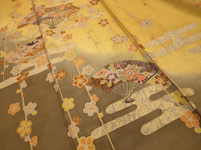 平和屋着物■訪問着　駒刺繍　扇面花宝づくし　暈し染め　金彩　正絹　逸品　AABK5794sx