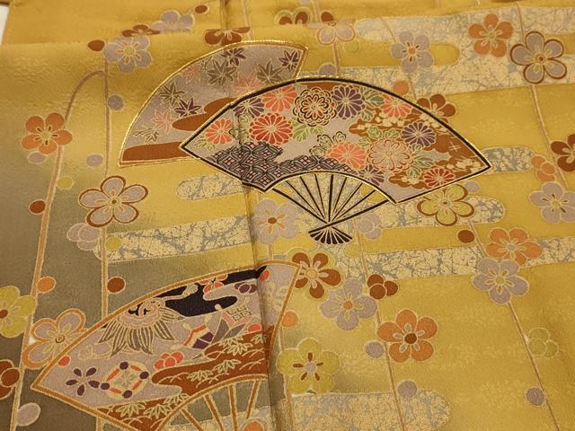 平和屋着物■訪問着　駒刺繍　扇面花宝づくし　暈し染め　金彩　正絹　逸品　AABK5794sx