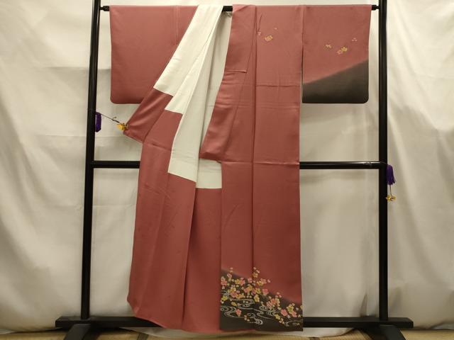 平和屋着物■訪問着　刺繍　流水枝梅文　暈し染め　正絹　逸品　AABK5796sx