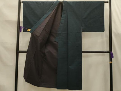 平和屋着物■男性　紬　アンサンブル　褐返色　正絹　逸品　AABK5797sx