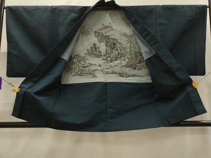 平和屋着物■男性　紬　アンサンブル　褐返色　正絹　逸品　AABK5797sx