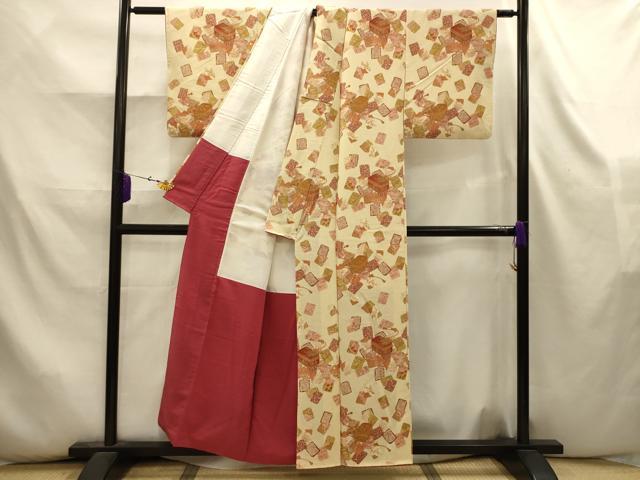 平和屋着物■小紋　文箱文　鬼しぼ縮緬　洗える着物　AABK5808sx