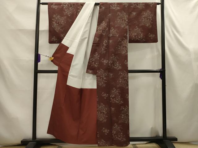 平和屋着物■紬　風景文　洗える着物　AABK5814sx