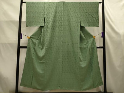 平和屋着物■上質な色無地　流水片輪車地紋　山葵色　正絹　逸品　AABK5825sx