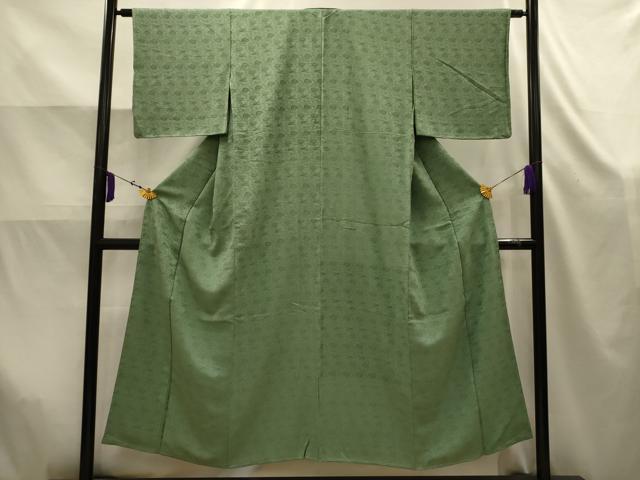 平和屋着物■上質な色無地　流水片輪車地紋　山葵色　正絹　逸品　AABK5825sx