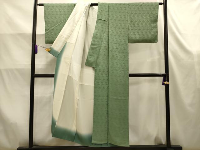 平和屋着物■上質な色無地　流水片輪車地紋　山葵色　正絹　逸品　AABK5825sx