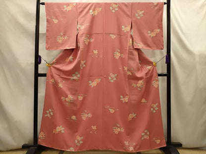 平和屋着物■上質な小紋　流水花文　金彩　丹後ちりめん　波留美　反端付き　正絹　逸品　AABK5830sx