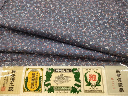 平和屋着物■結城紬　松葉文　証紙付き　正絹　逸品　AABK5831sx