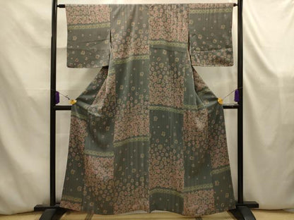 平和屋着物■上質な小紋　幾何学花文　やまと誂製　反端付き　正絹　逸品　AABK5833sx