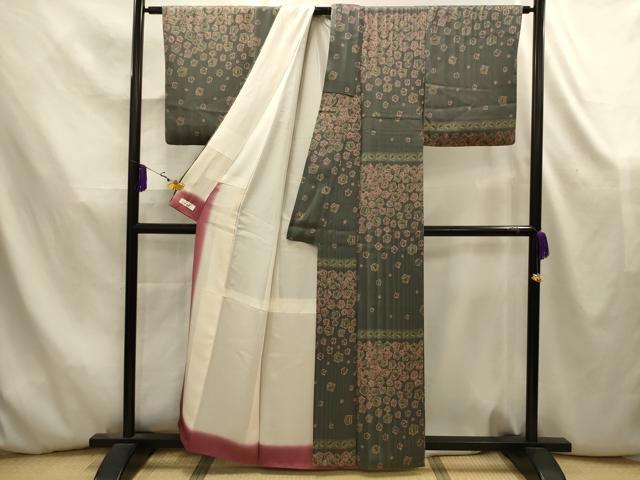 平和屋着物■上質な小紋　幾何学花文　やまと誂製　反端付き　正絹　逸品　AABK5833sx