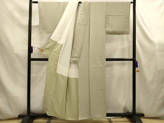 平和屋着物■上質な紬　無地威吹雪友禅　利休好み　霞文　反端付き　正絹　逸品　AABK5835sx