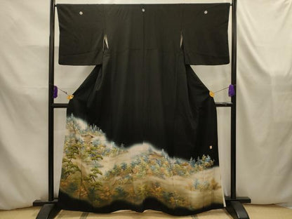 平和屋着物■豪華黒留袖　作家物　風景文　暈し染め　金彩　正絹　逸品　AABK5845sx