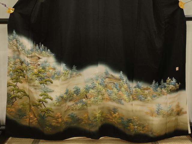 平和屋着物■豪華黒留袖　作家物　風景文　暈し染め　金彩　正絹　逸品　AABK5845sx