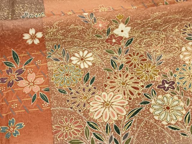 平和屋着物■上質な小紋　草花文　暈し染め　金彩　正絹　逸品　AABK5849sx